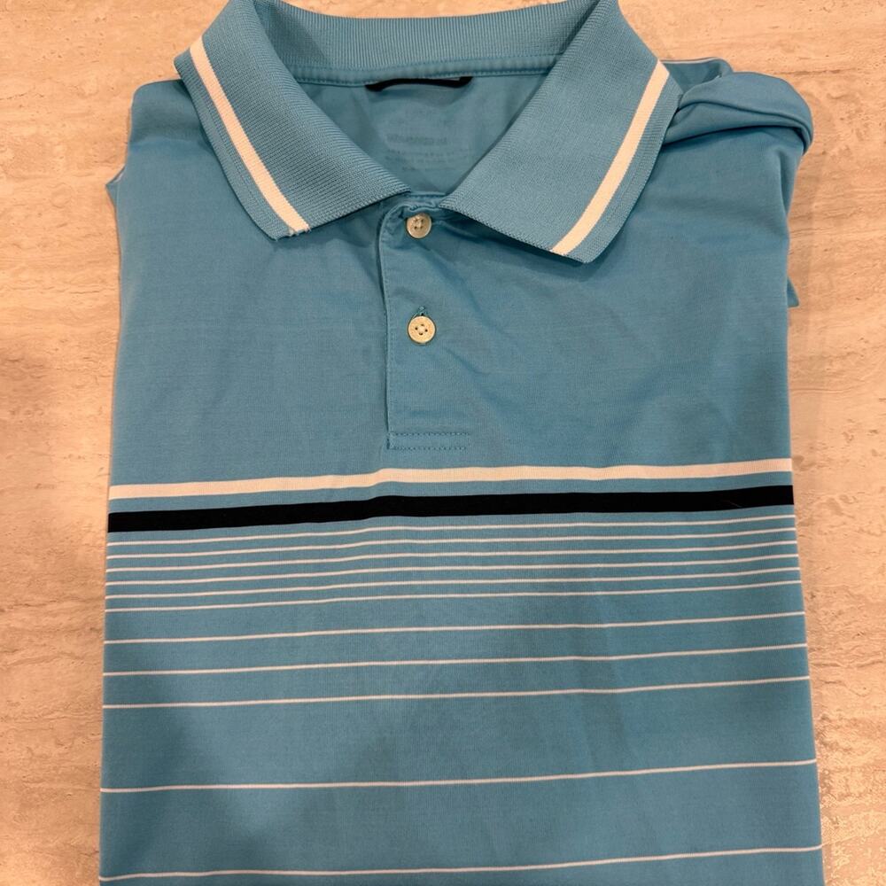 Chaps 78 Men’s Blue Performance Golf Polo Shirt Small Striped Short Sleeve